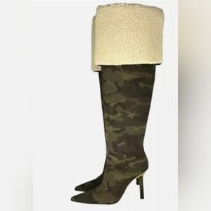 Good American Boot High Kickstand Camo Neoprene Knee High Sherpa 
